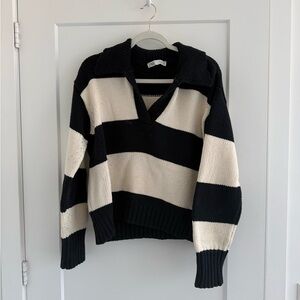 Zara Striped Collared Knit Sweater - Black & Cream